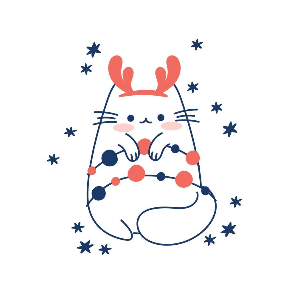 desenhe gatos engraçados em chapéus de férias e guirlanda para coleção de personagens de ilustração vetorial de natal e inverno gato engraçado para natal e ano novo. estilo de desenho animado doodle. vetor