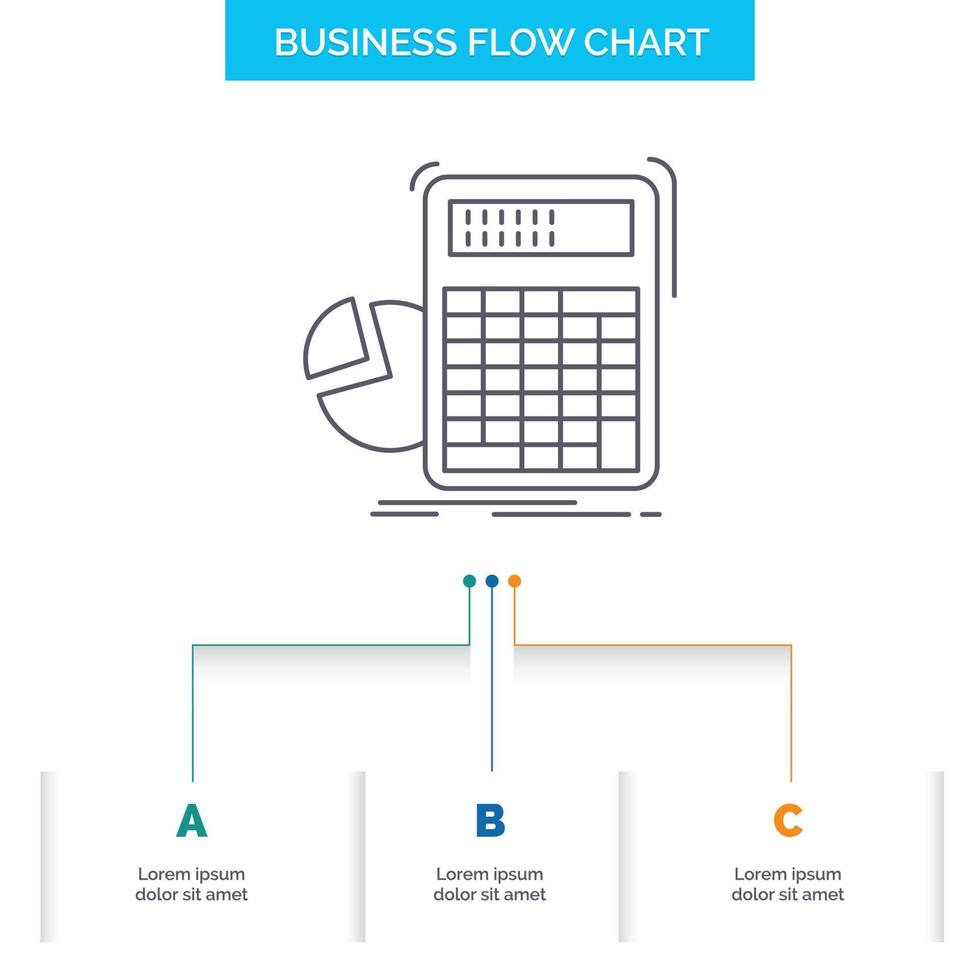 calculadora. Cálculo. matemática. progresso. gráfico design de fluxograma de negócios com 3 etapas. ícone de linha para modelo de plano de fundo de apresentação lugar para texto vetor