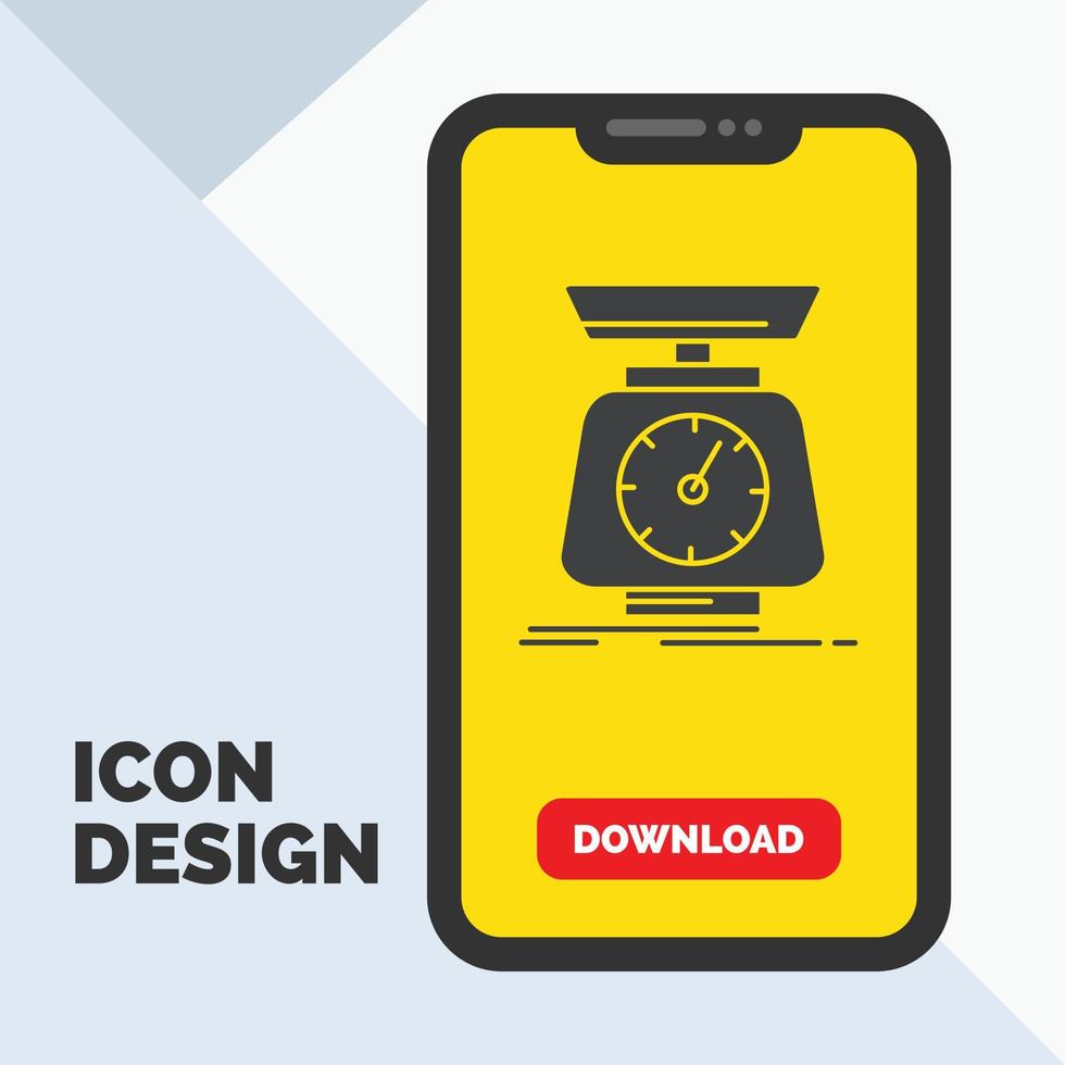 implementação. massa. escala. escalas. ícone de glifo de volume no celular para página de download. fundo amarelo vetor