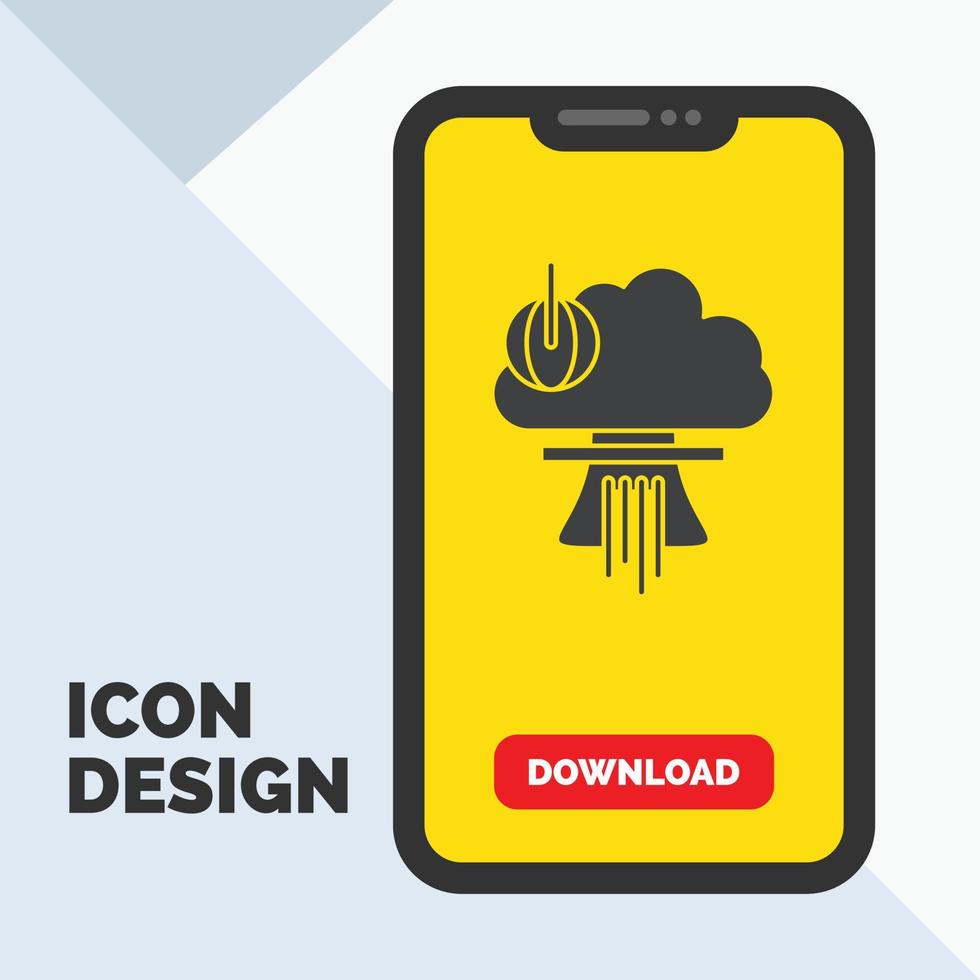 bombear. explosão. nuclear. especial. ícone de glifo de guerra no celular para página de download. fundo amarelo vetor