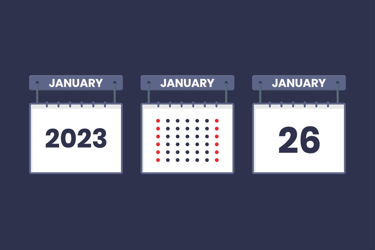 2023 calendário design ícone de 26 de janeiro. Agenda de 26 de janeiro, compromisso, conceito de data importante. vetor