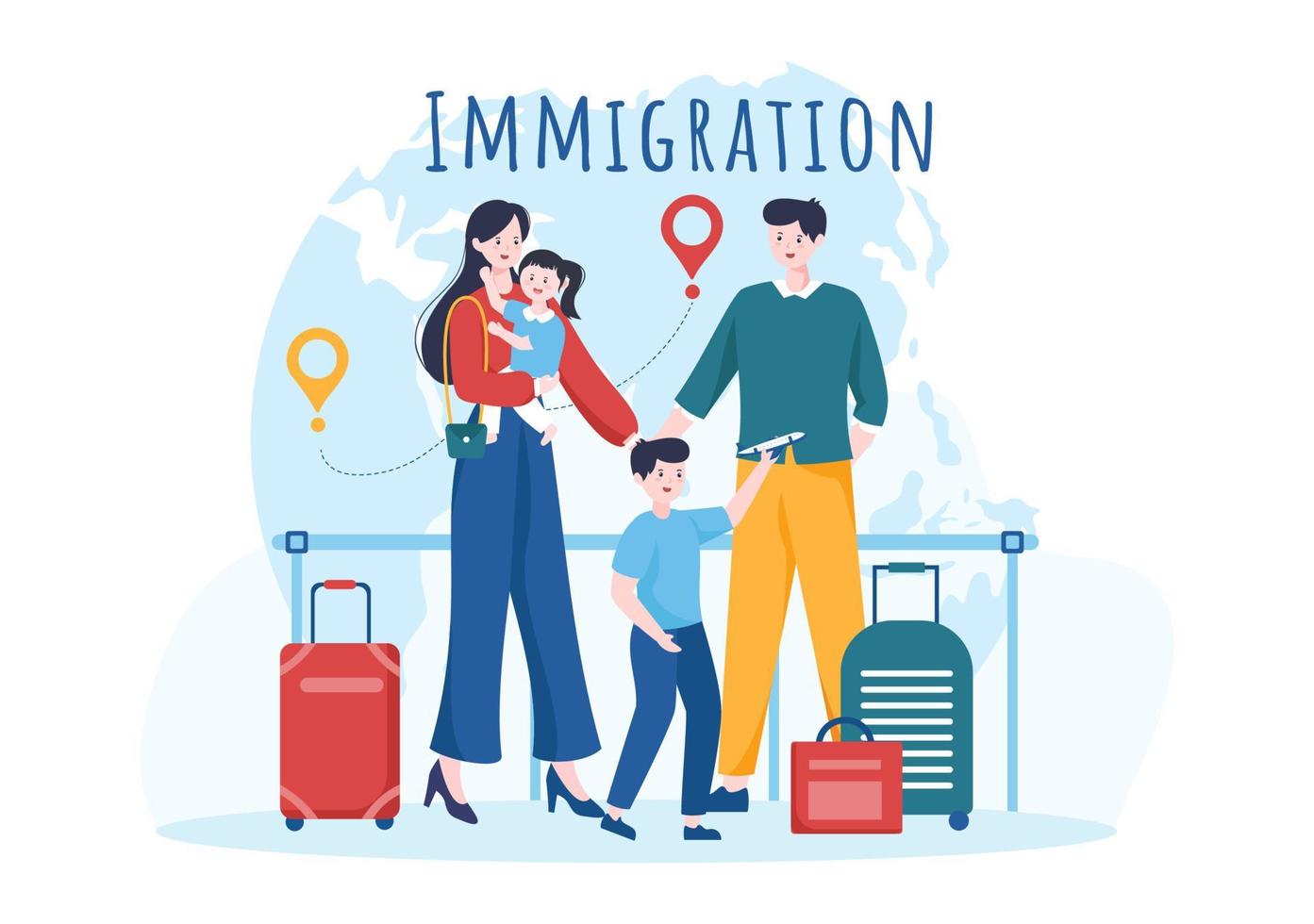 modelo de imigração ilustração plana de desenhos animados desenhados à mão de documento com visto e passaporte para se mudar para outro país vetor