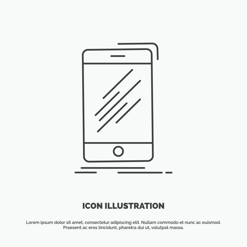 dispositivo. Móvel. telefone. Smartphone. ícone de telefone. símbolo cinza de vetor de linha para ui e ux. site ou aplicativo móvel