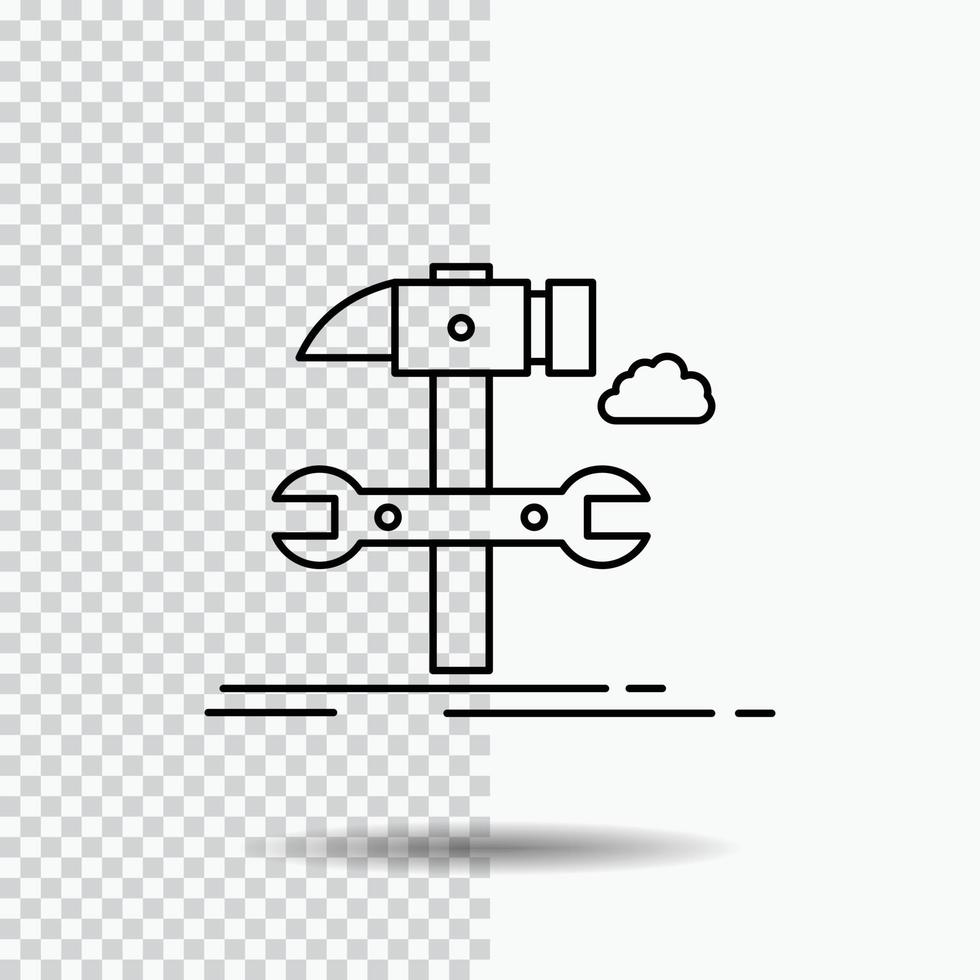 construir. Engenharia. martelo. reparar. ícone de linha de serviço em fundo transparente. ilustração em vetor ícone preto