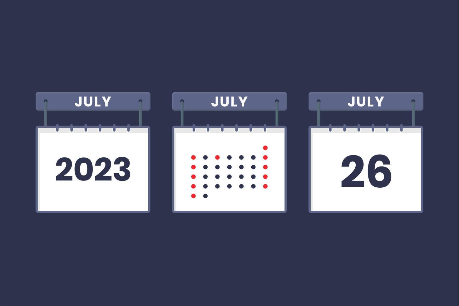 2023 design de calendário ícone de 26 de julho. Agenda de 26 de julho, compromisso, conceito de data importante. vetor