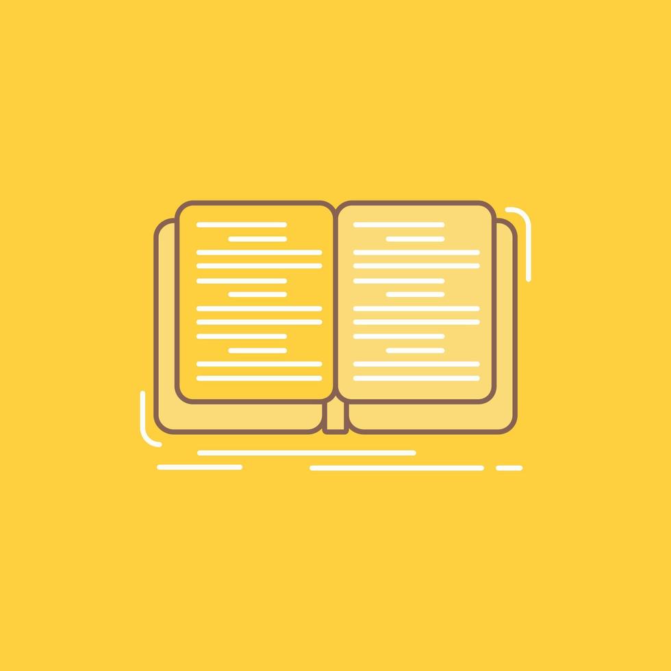 livro. Educação. lição. estude o ícone cheio de linha plana. botão de logotipo bonito sobre fundo amarelo para ui e ux. site ou aplicativo móvel vetor