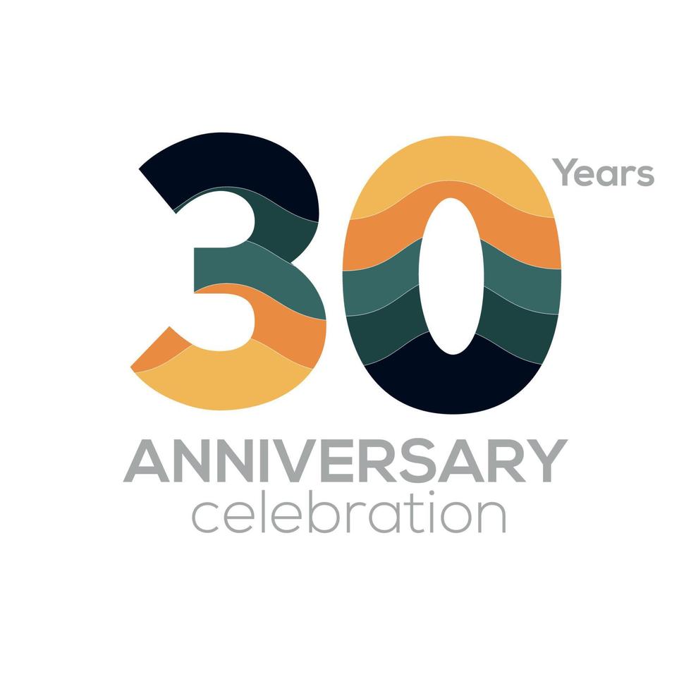 design de logotipo de 30º aniversário, modelo de vetor de ícone número 30. paletas de cores minimalistas