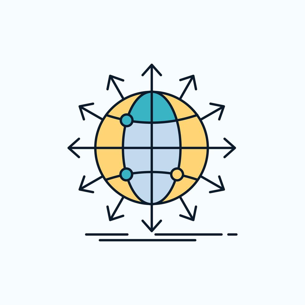 globo. rede. flecha. notícia. ícone plano mundial. sinal verde e amarelo e símbolos para site e aplicativo móvel. ilustração vetorial vetor