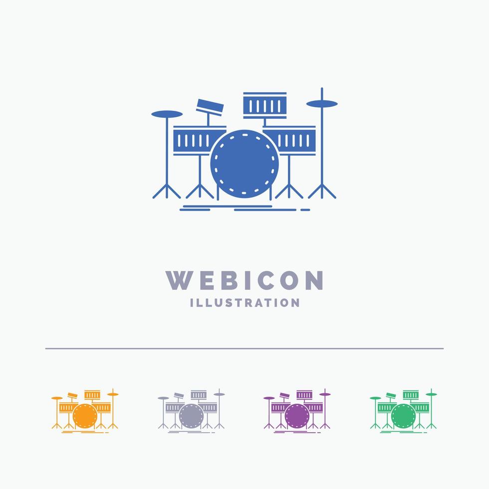tambor. bateria. instrumento. kit. modelo de ícone de web glifo de 5 cores musical isolado no branco. ilustração vetorial vetor