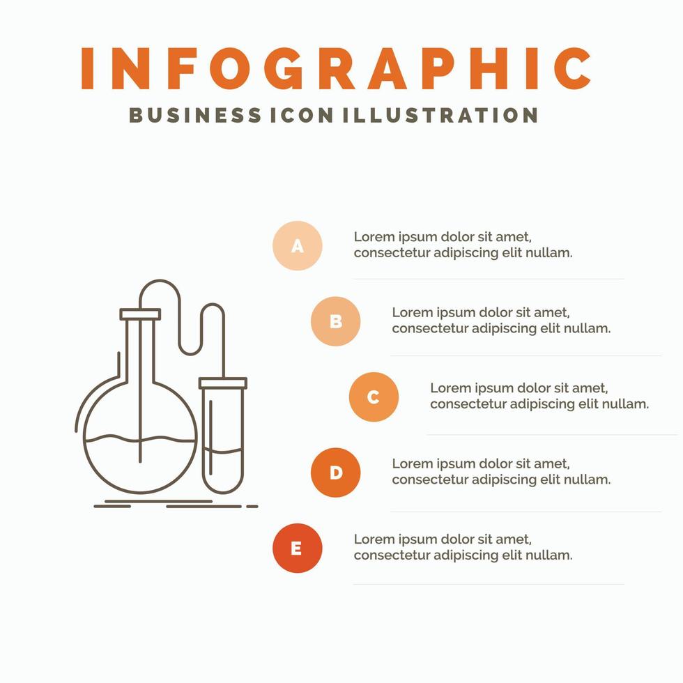 análise. química. frasco. pesquisar. teste modelo de infográficos para site e apresentação. ícone de linha cinza com ilustração vetorial de estilo infográfico laranja vetor