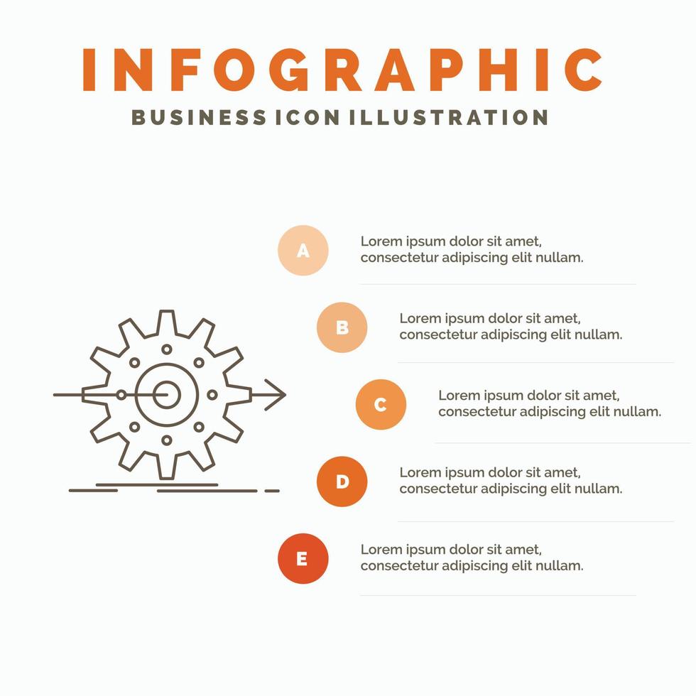 atuação. progresso. trabalhar. contexto. modelo de infográficos de engrenagem para site e apresentação. ícone de linha cinza com ilustração vetorial de estilo infográfico laranja vetor