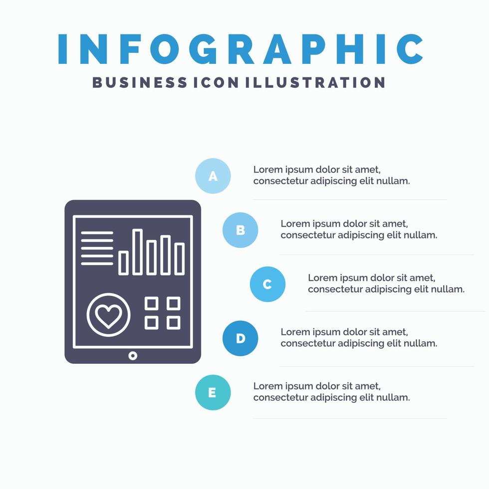 monitoramento. saúde. coração. pulso. modelo de infográficos de relatório de paciente para site e apresentação. ícone de glifo cinza com ilustração em vetor estilo infográfico azul.