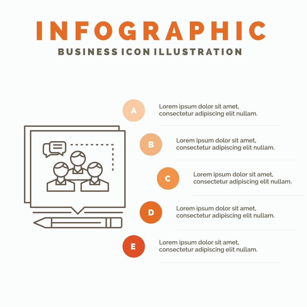 análise. argumento. o negócio. convencer. debate modelo de infográficos para site e apresentação. ícone de linha cinza com ilustração vetorial de estilo infográfico laranja vetor