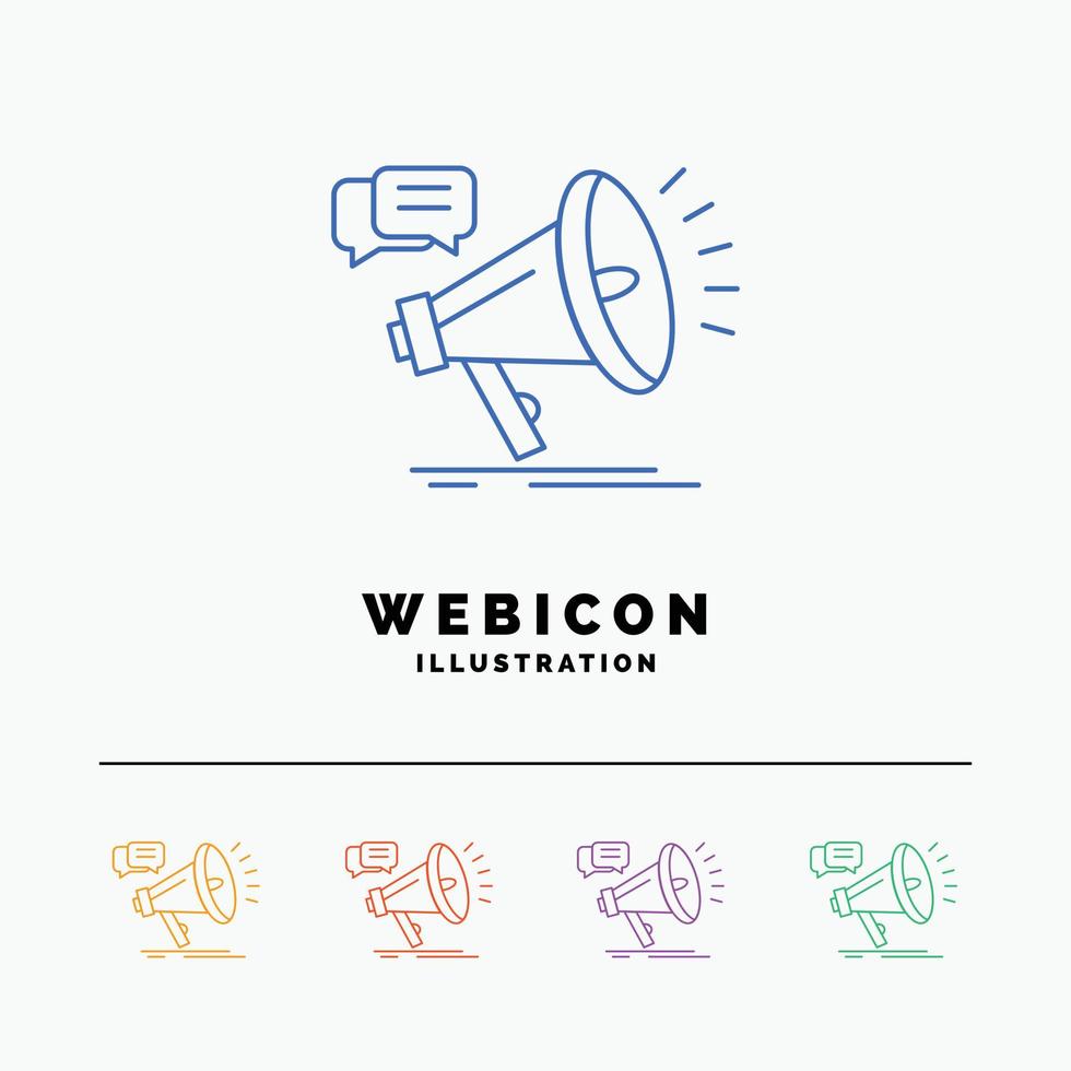marketing. megafone. anúncio. promoção. promoção 5 cor modelo de ícone da web de linha isolado no branco. ilustração vetorial vetor