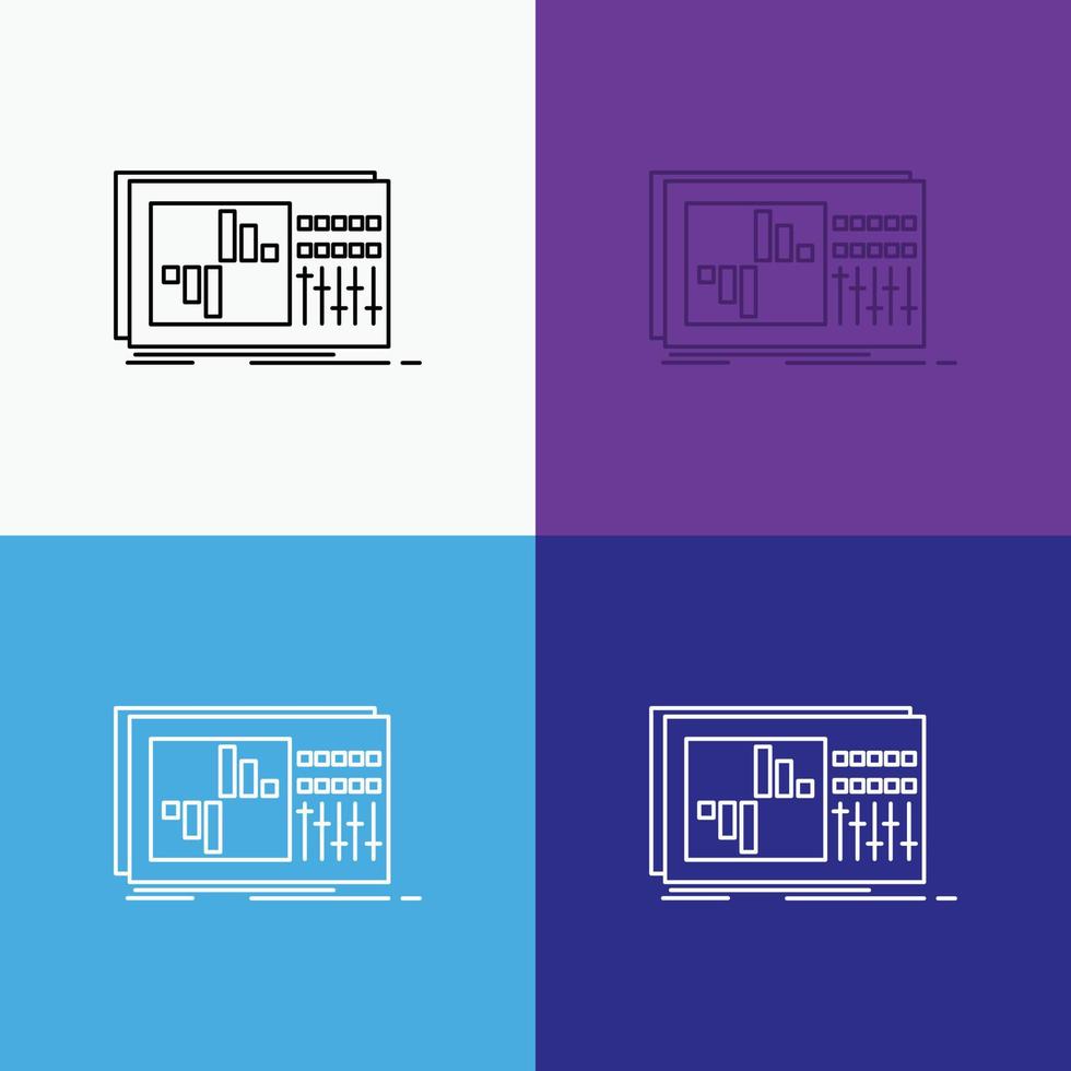 ao controle. equalizador. equalização. som. ícone de estúdio sobre vários planos de fundo. design de estilo de linha. projetado para web e aplicativo. ilustração vetorial eps 10 vetor