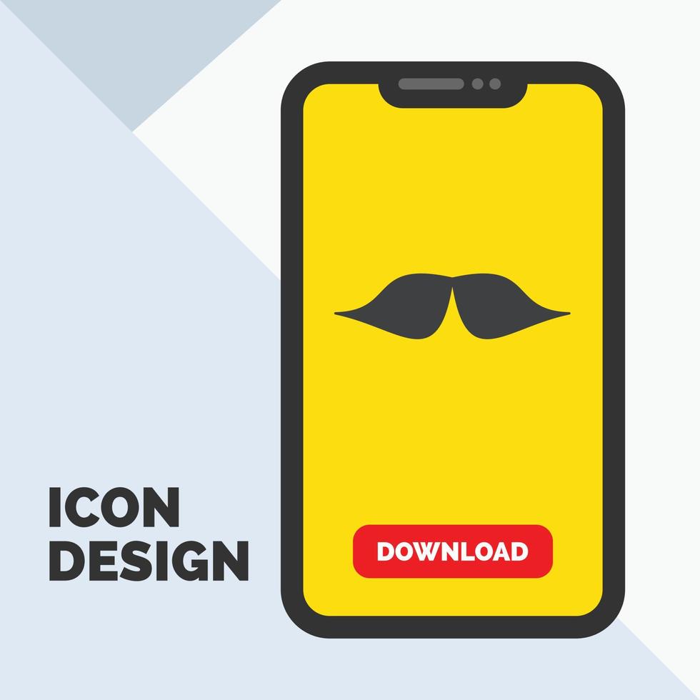 bigode. hipster. moveleiro. macho. ícone de glifo de homens no celular para página de download. fundo amarelo vetor