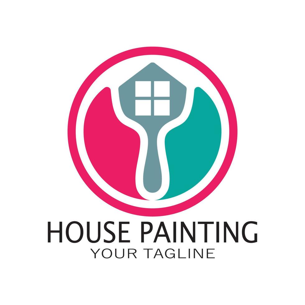 pintura de casa de ilustração de ícone de logotipo com uma mistura de pincéis e rolos para design de pintura de parede de casa, casa minimalista, pintura, interior, construção, negócios imobiliários, papel de parede, conceito vetorial vetor