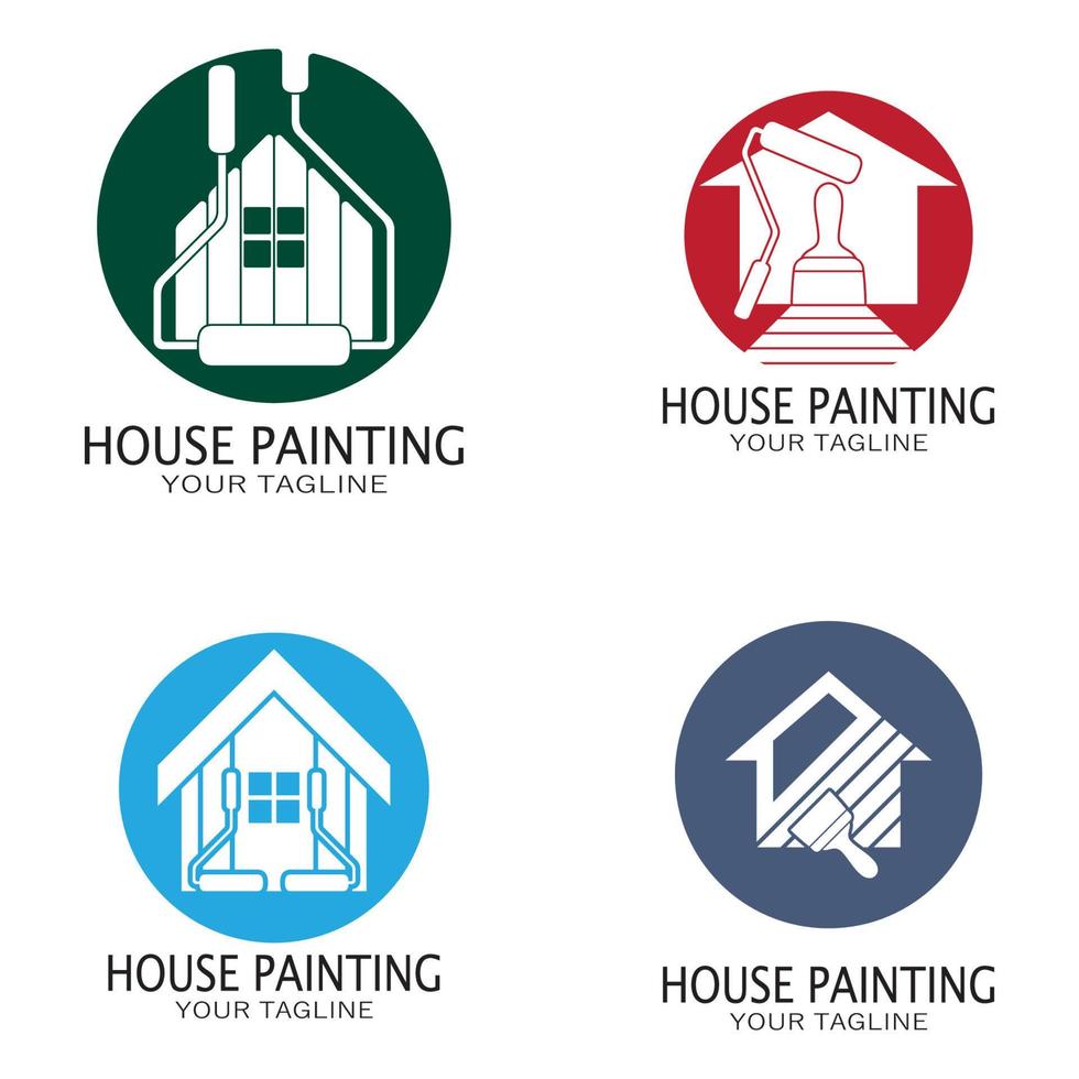 pintura de casa de ilustração de ícone de logotipo com uma mistura de pincéis e rolos para design de pintura de parede de casa, casa minimalista, pintura, interior, construção, negócios imobiliários, papel de parede, conceito vetorial vetor