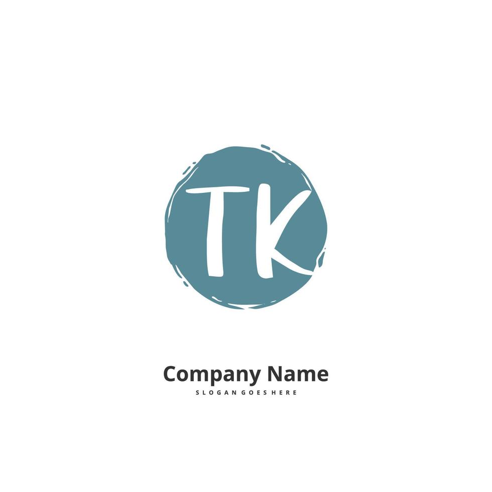 tk manuscrito inicial e design de logotipo de assinatura com círculo. logotipo manuscrito de design bonito para moda, equipe, casamento, logotipo de luxo. vetor