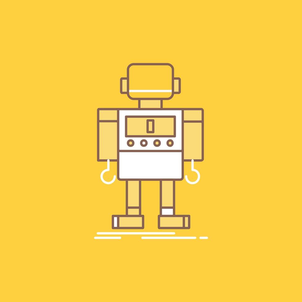 Autônomo. máquina. robô. robótico. ícone cheio de linha plana de tecnologia. botão de logotipo bonito sobre fundo amarelo para ui e ux. site ou aplicativo móvel vetor