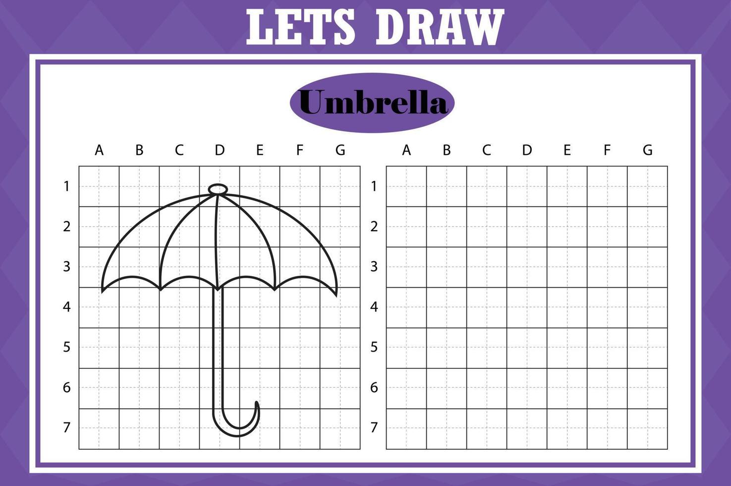 desenhar guarda-chuva bonito. planilha de cópia de grade. jogo educativo para crianças. atividade de desenho para crianças e crianças. planilha de prática de desenho de férias vetoriais. vetor