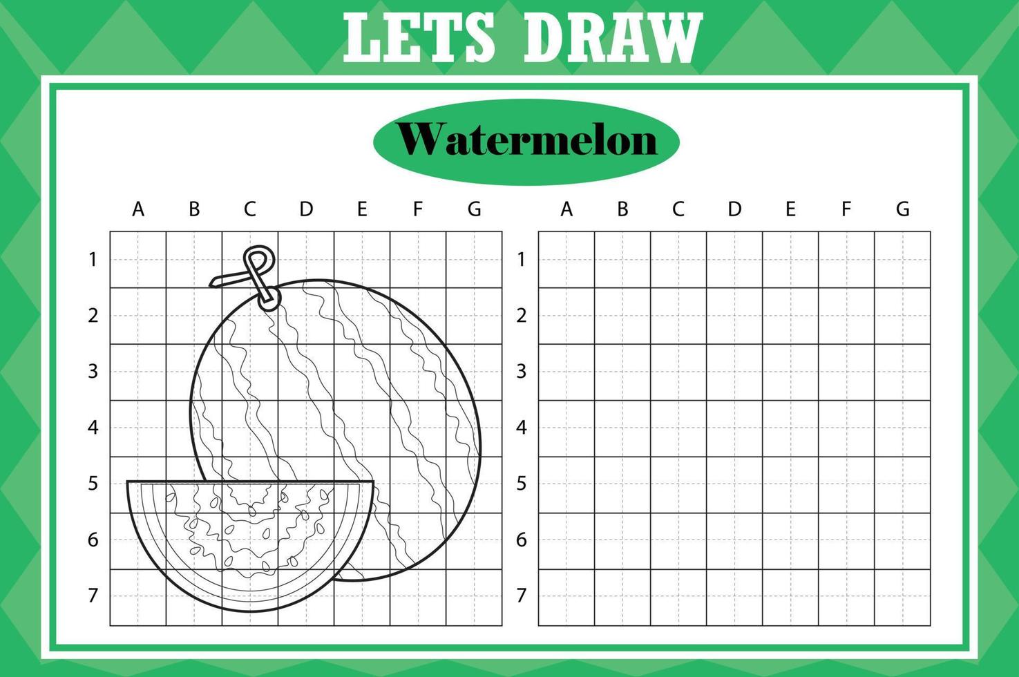 desenhar melancia fofa. planilha de cópia de grade. jogo educativo para crianças. atividade de desenho para crianças e crianças. planilha de prática de desenho de férias vetoriais. vetor