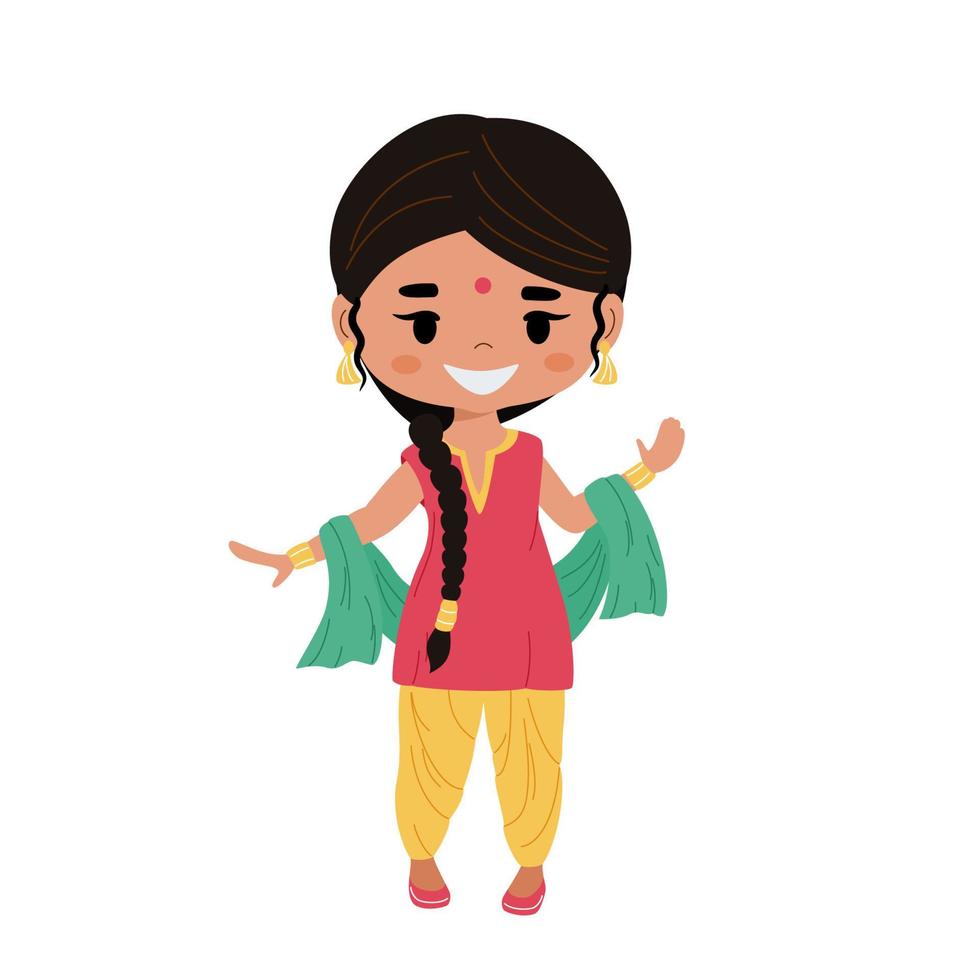 garota indiana em vestido nacional. ilustração vetorial plana em estilo moderno. vetor
