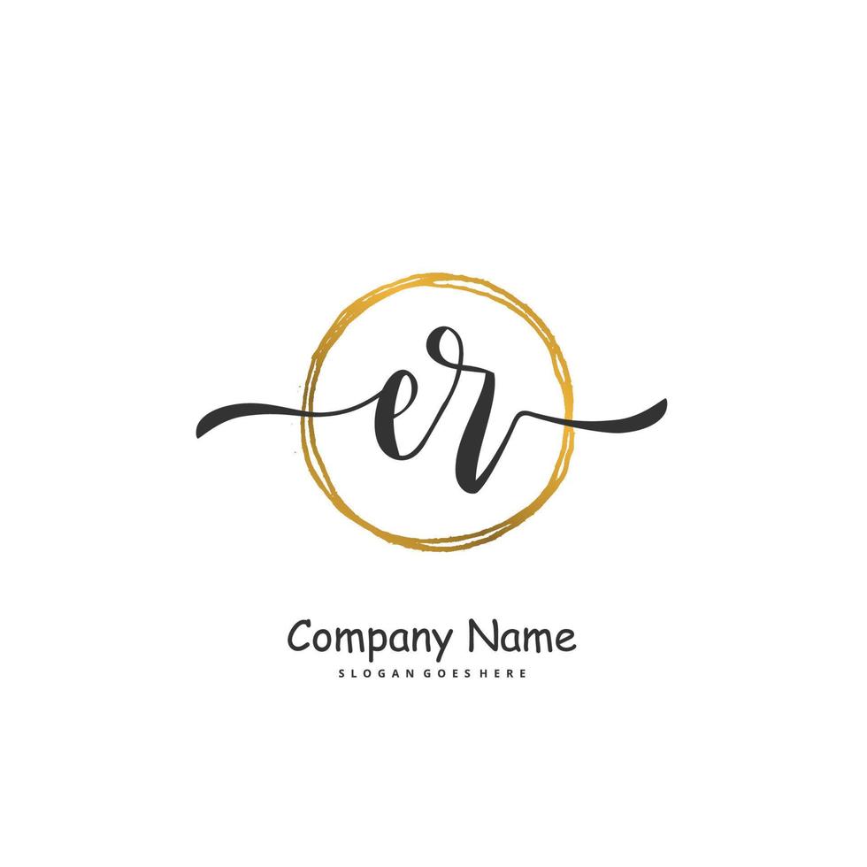 er caligrafia inicial e design de logotipo de assinatura com círculo. logotipo manuscrito de design bonito para moda, equipe, casamento, logotipo de luxo. vetor