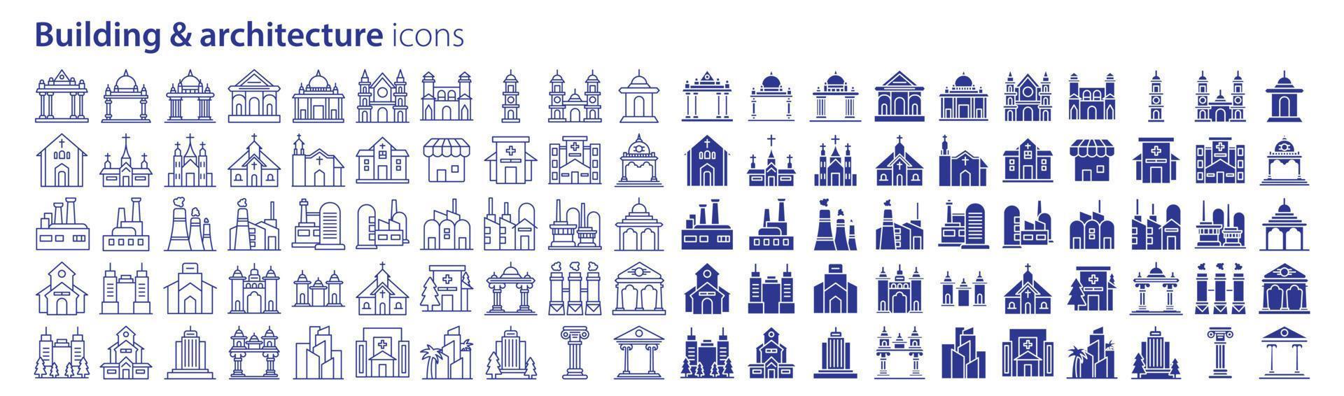 coleção de ícones relacionados a edifícios e arquitetura, incluindo ícones como imóveis, propriedades, edifícios, arquitetura e muito mais. ilustrações vetoriais, pixel perfeito vetor