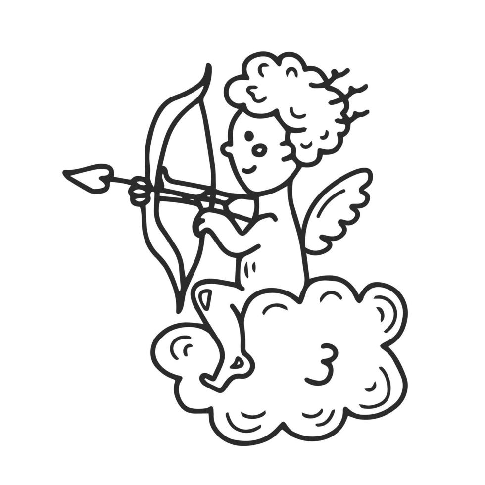 doodle cupido com arco e flecha vetor