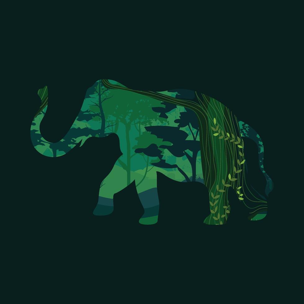 desenho vetorial da paisagem da floresta de elefantes vetor