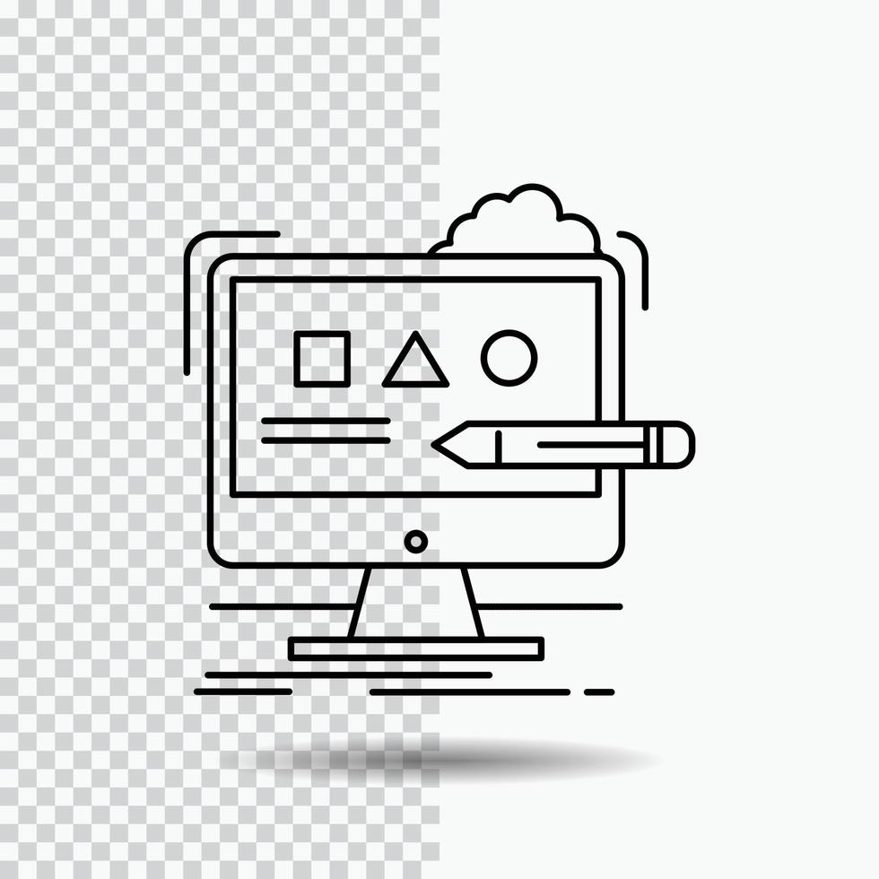 arte. computador. Projeto. digital. ícone de linha de estúdio em fundo transparente. ilustração em vetor ícone preto