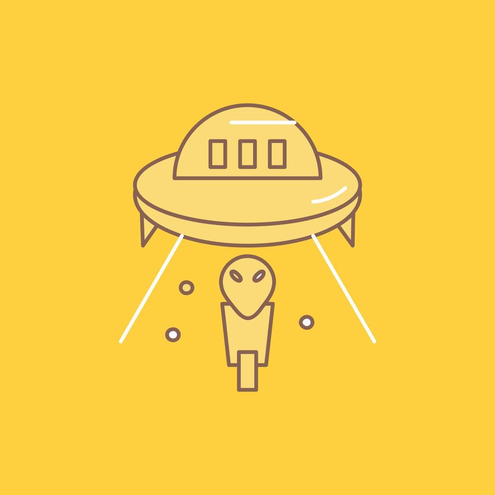 estrangeiro. espaço. ufo. nave espacial. ícone cheio de linha plana de marte. botão de logotipo bonito sobre fundo amarelo para ui e ux. site ou aplicativo móvel vetor