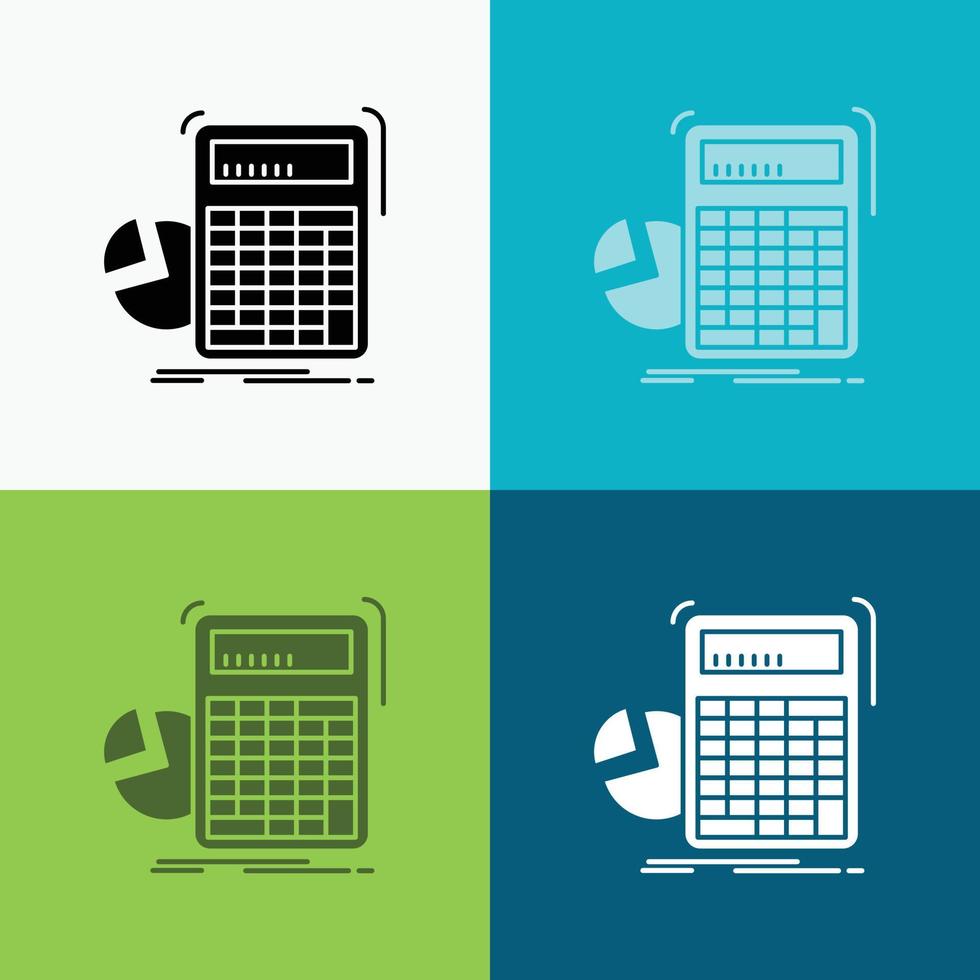 calculadora. Cálculo. matemática. progresso. ícone de gráfico sobre vários planos de fundo. design de estilo glifo. projetado para web e aplicativo. ilustração vetorial eps 10 vetor