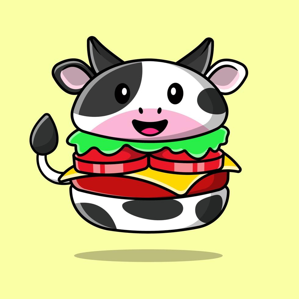 ilustração de ícones de vetor de desenhos animados de hambúrguer de vaca bonito. conceito de desenho animado plano. adequado para qualquer projeto criativo.