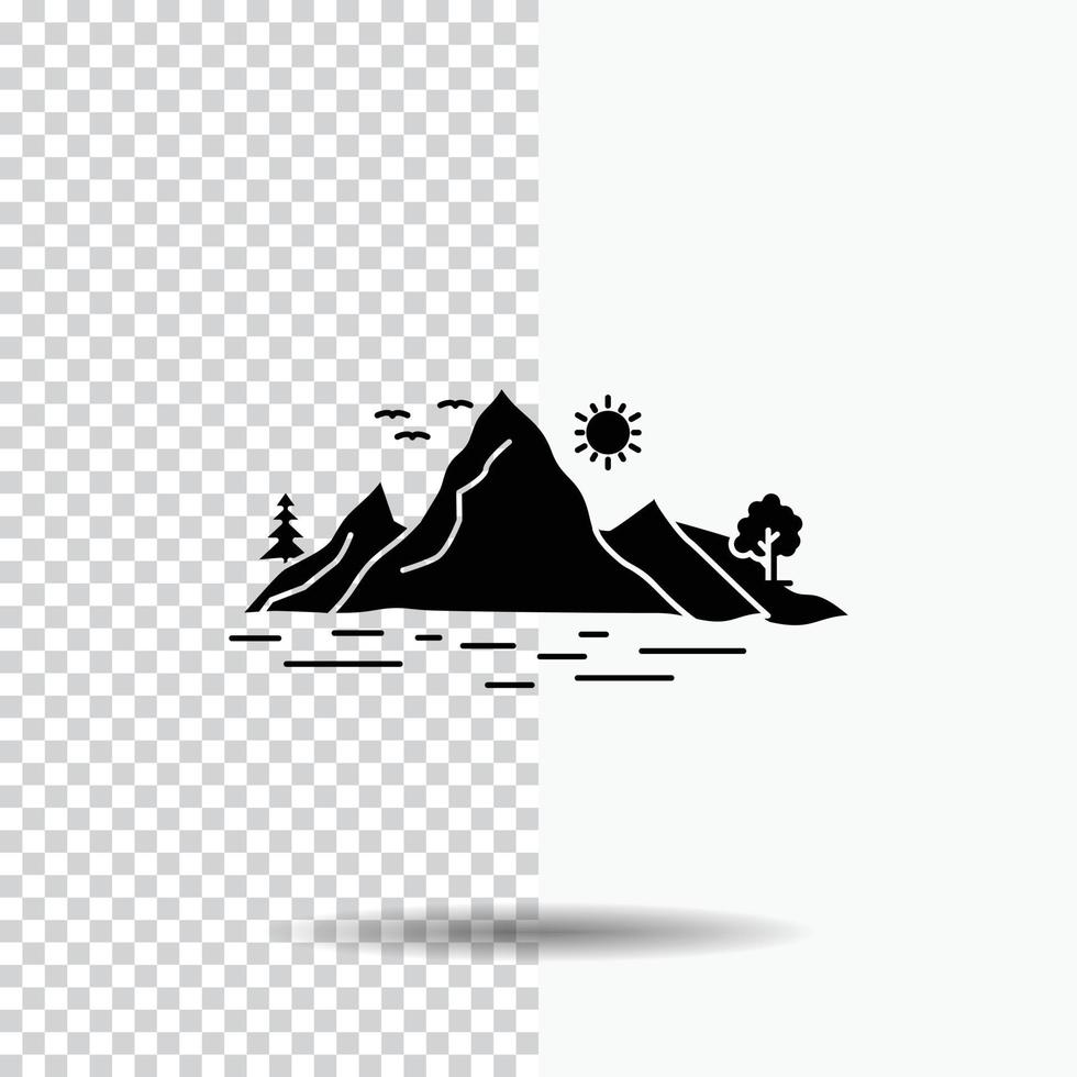 natureza. colina. paisagem. montanha. ícone de glifo de árvore em fundo transparente. ícone preto vetor