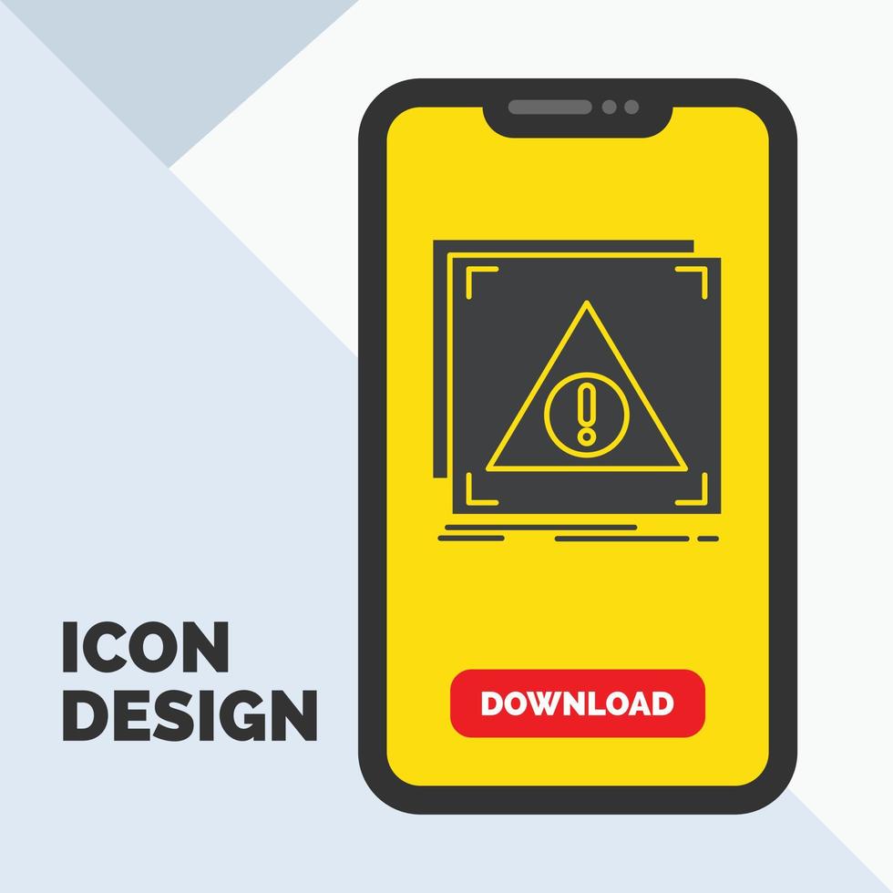 erro. inscrição. negado. servidor. ícone de glifo de alerta no celular para página de download. fundo amarelo vetor