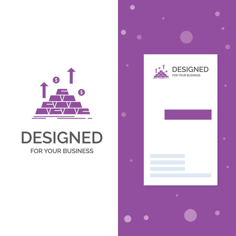 logotipo de negócios para ouro. moeda. dinheiro. dinheiro. crescimento. modelo de cartão de .visiting de negócios roxo vertical. ilustração vetorial de fundo criativo vetor