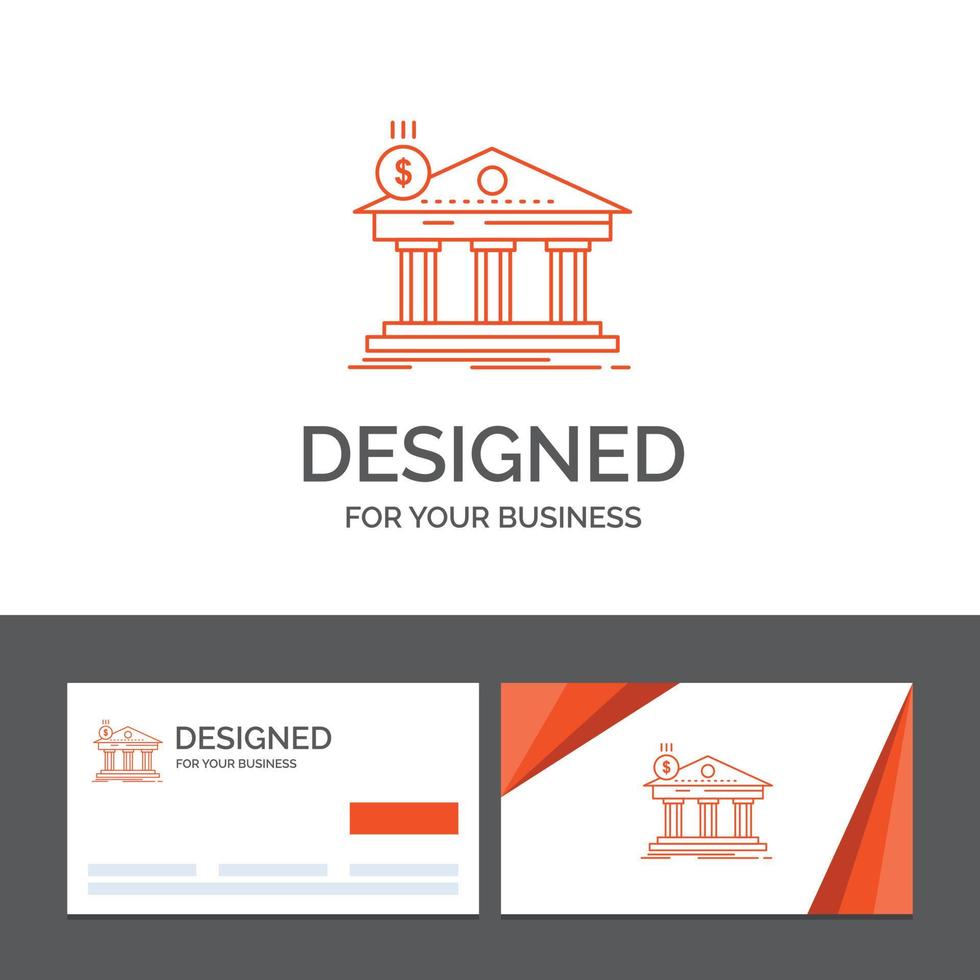 modelo de logotipo de negócios para arquitetura. banco. bancário. prédio. Federal. cartões de visita laranja com modelo de logotipo da marca vetor