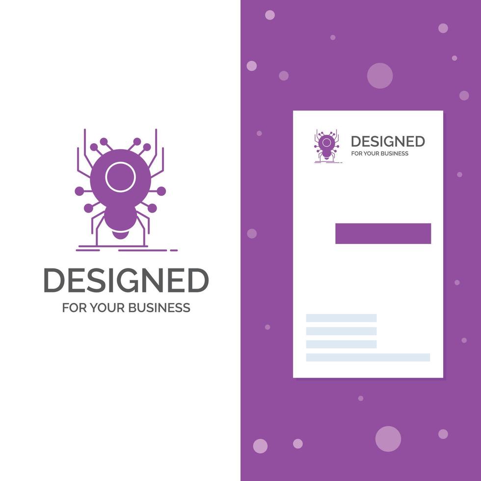 logotipo de negócios para bug. inseto. aranha. vírus. aplicativo. modelo de cartão de .visiting de negócios roxo vertical. ilustração vetorial de fundo criativo vetor