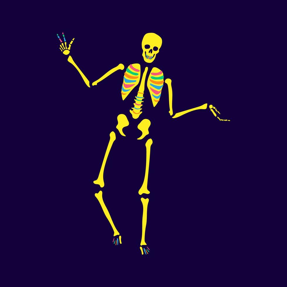 esqueleto dançando - ilustração vetorial de esqueleto multicolorido engraçado vetor