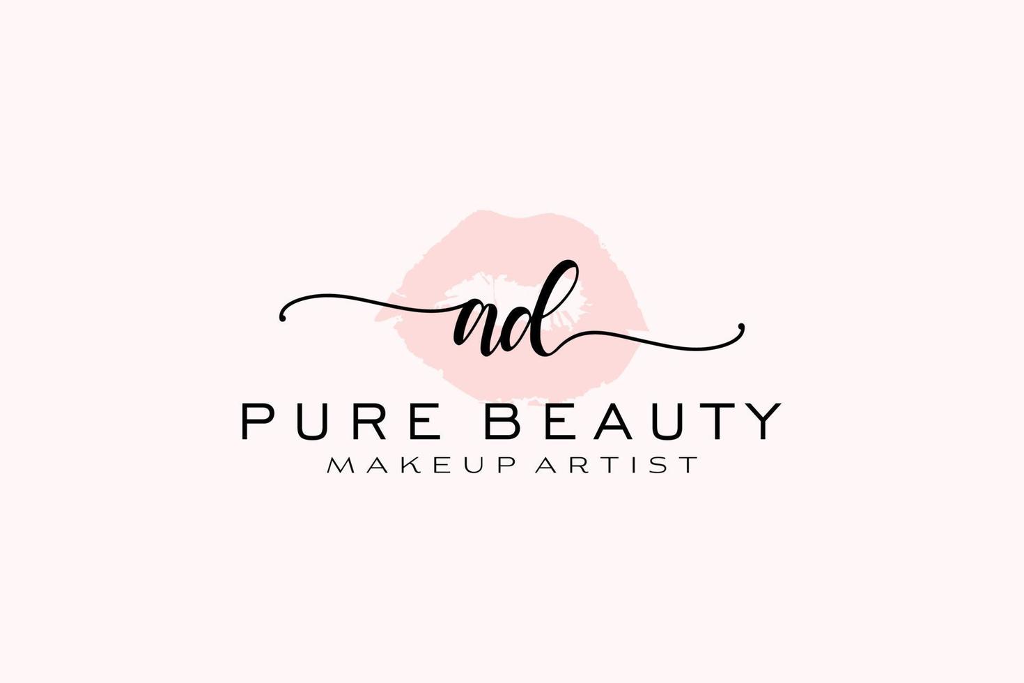 anúncio inicial lábios em aquarela design de logotipo pré-fabricado, logotipo para marca de negócios de maquiador, design de logotipo de boutique de beleza blush, logotipo de caligrafia com modelo criativo. vetor