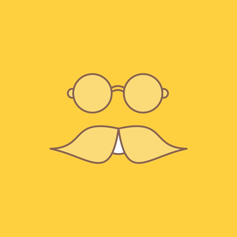 bigode. hipster. moveleiro. óculos. homens linha plana cheia ícone. botão de logotipo bonito sobre fundo amarelo para ui e ux. site ou aplicativo móvel vetor