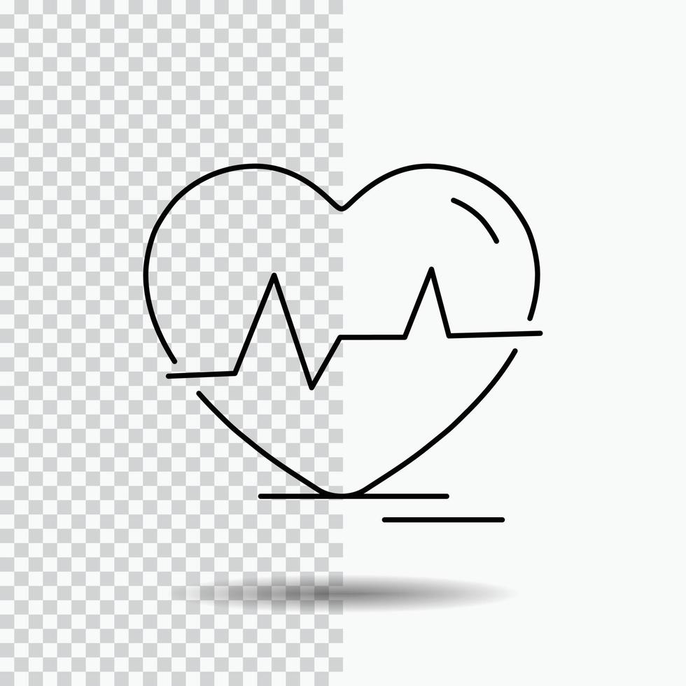 ex. coração. batimento cardiaco. pulso. ícone de linha de batida em fundo transparente. ilustração em vetor ícone preto