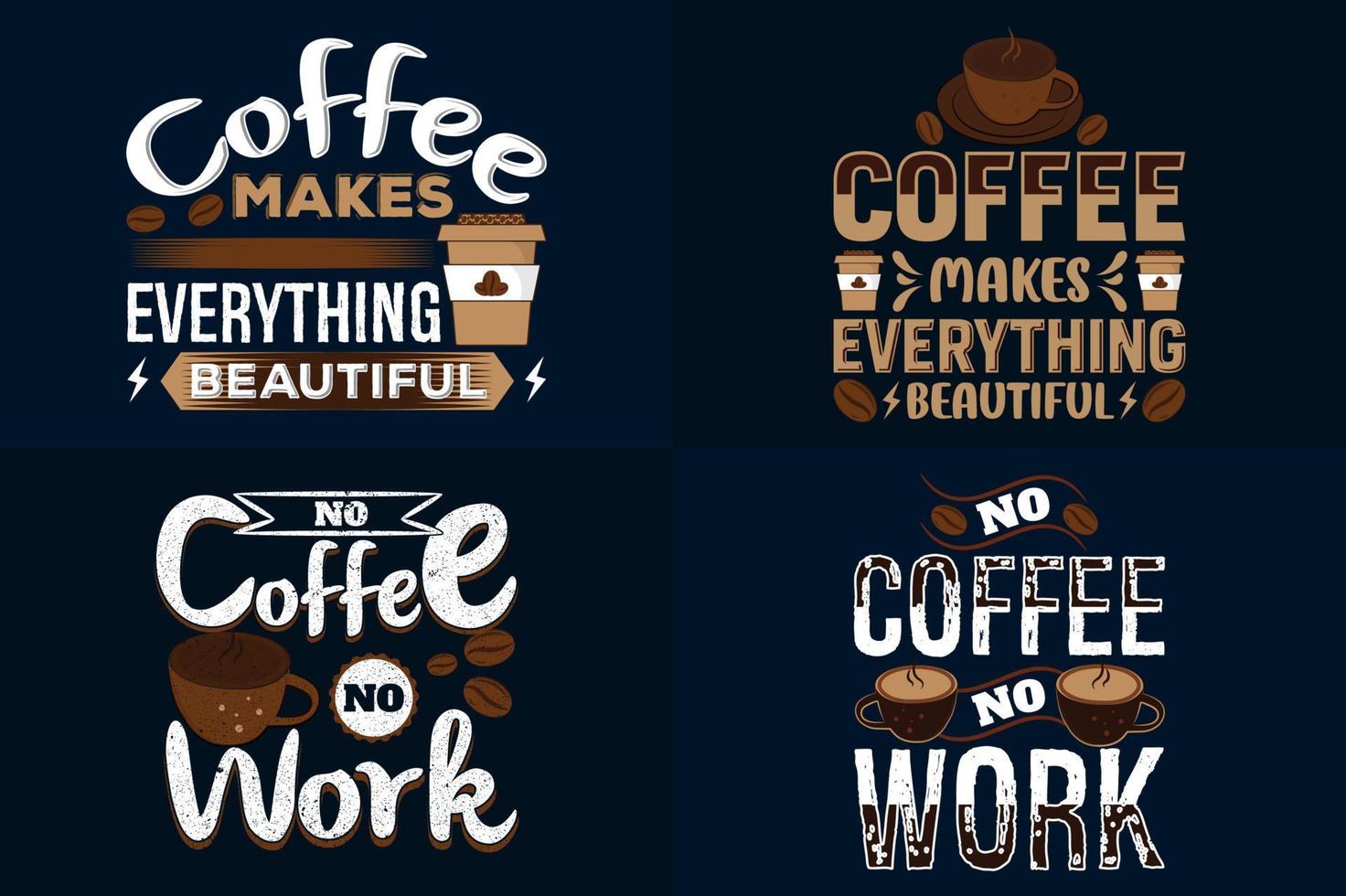 tipografia de café e pacote de design de t-shirt vetorial, conjunto de t-shirt de inspiração de citação vetor