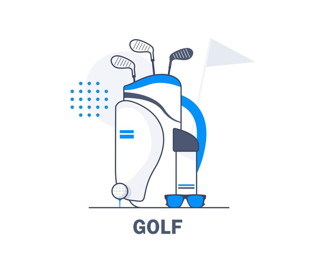 sacos e equipamentos de golfe, bola de golfe, ilustração vetorial de ícone de design plano vetor