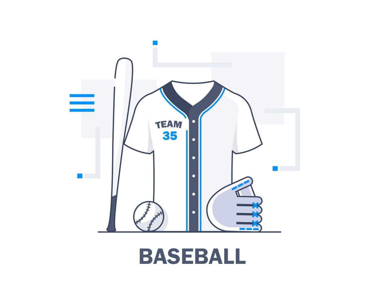 uniforme de beisebol e equipamentos, ilustração vetorial de ícone de design plano vetor