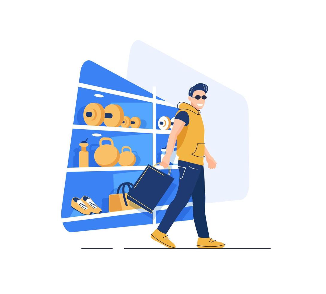 o homem com os pacotes, na moda. ilustração vetorial em estilo cartoon, homem de compras vetor