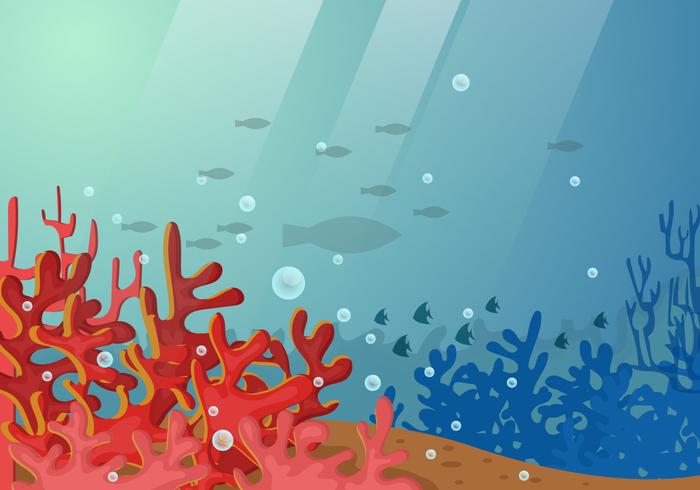 Sob a cena da água com ilustração de coral e peixe vetor