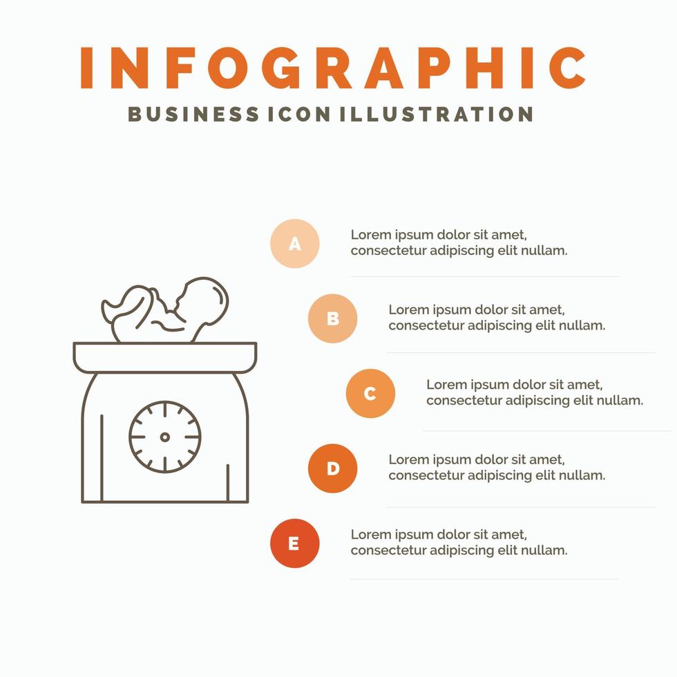 peso. bebê. recém-nascido. escalas. modelo de infográficos de criança para site e apresentação. ícone de linha cinza com ilustração vetorial de estilo infográfico laranja vetor